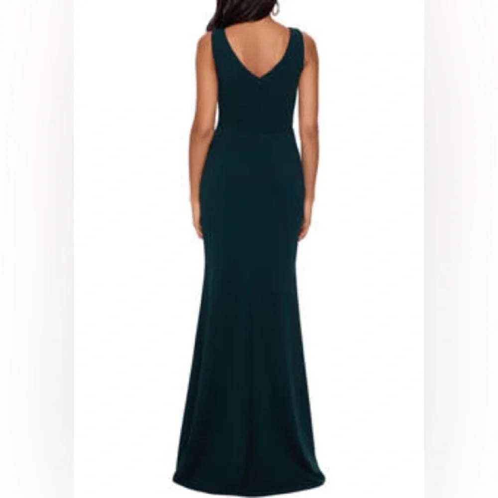Betsy and Adam Christine Scuba Crepe Ruffled‎ Bow Gown Dress Size 10 Green